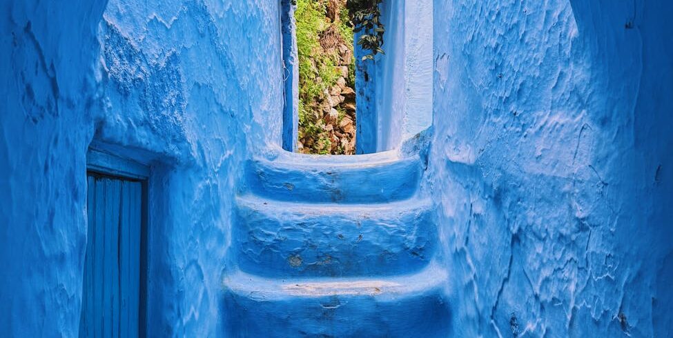 charming blue alleyway in chefchaouen morocco